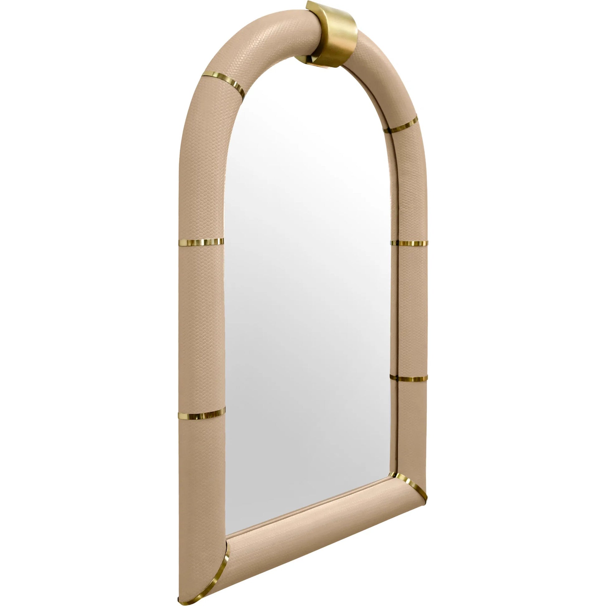 Bowie Arched Faux Leather Mirror by Worlds Away in ivory. Made from unique in a transitional style.