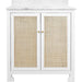 Boyd Bath Vanity by Worlds Away. Made from hardwood solids, mdf, caning, metal, carrara marble, porcelain in a coastal style.