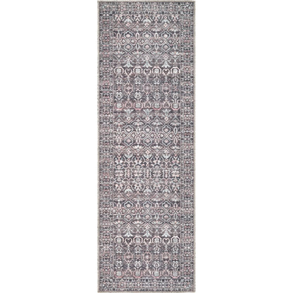 Zafira BOZF-2301 Rug by Becki Owens x Livabliss in slate gray, dusty rose, ivory, charcoal, soft taupe. Made from polyester in a unique style.
