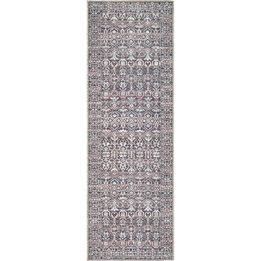 Zafira BOZF-2301 Rug by Becki Owens x Livabliss in slate gray, dusty rose, ivory, charcoal, soft taupe. Made from polyester in a unique style.