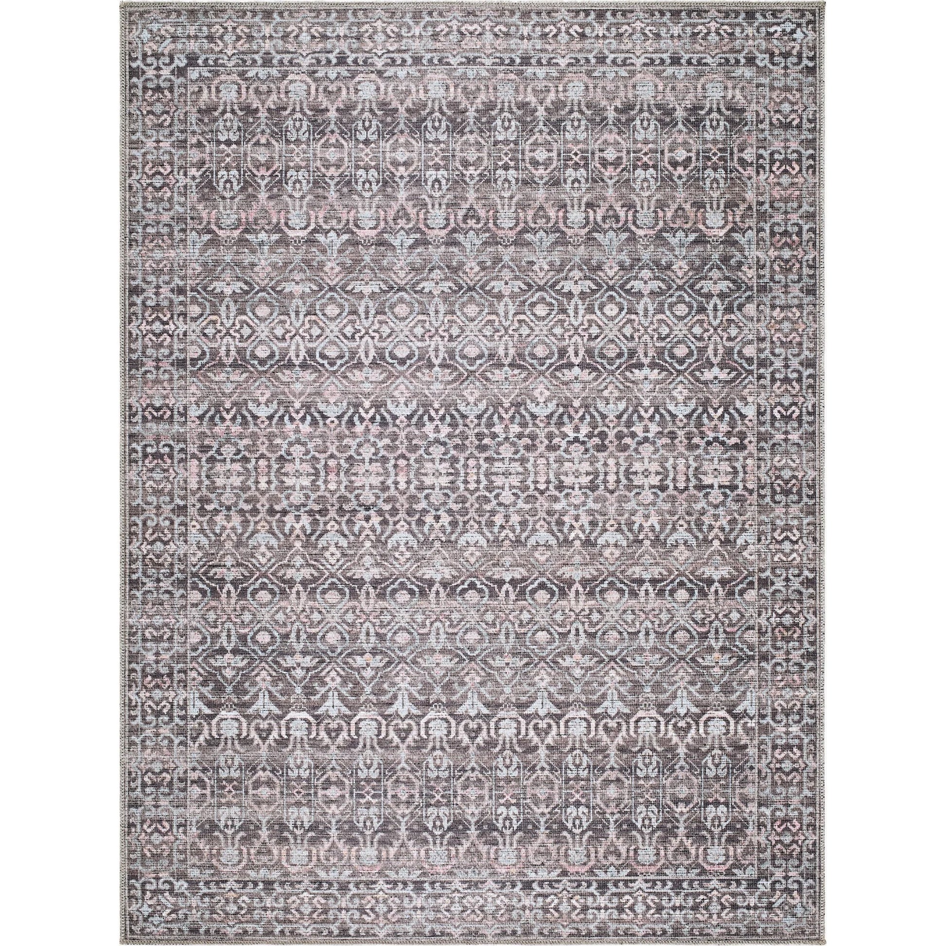 Zafira BOZF-2301 Rug by Becki Owens x Livabliss in slate gray, dusty rose, ivory, charcoal, soft taupe. Made from polyester in a unique style.