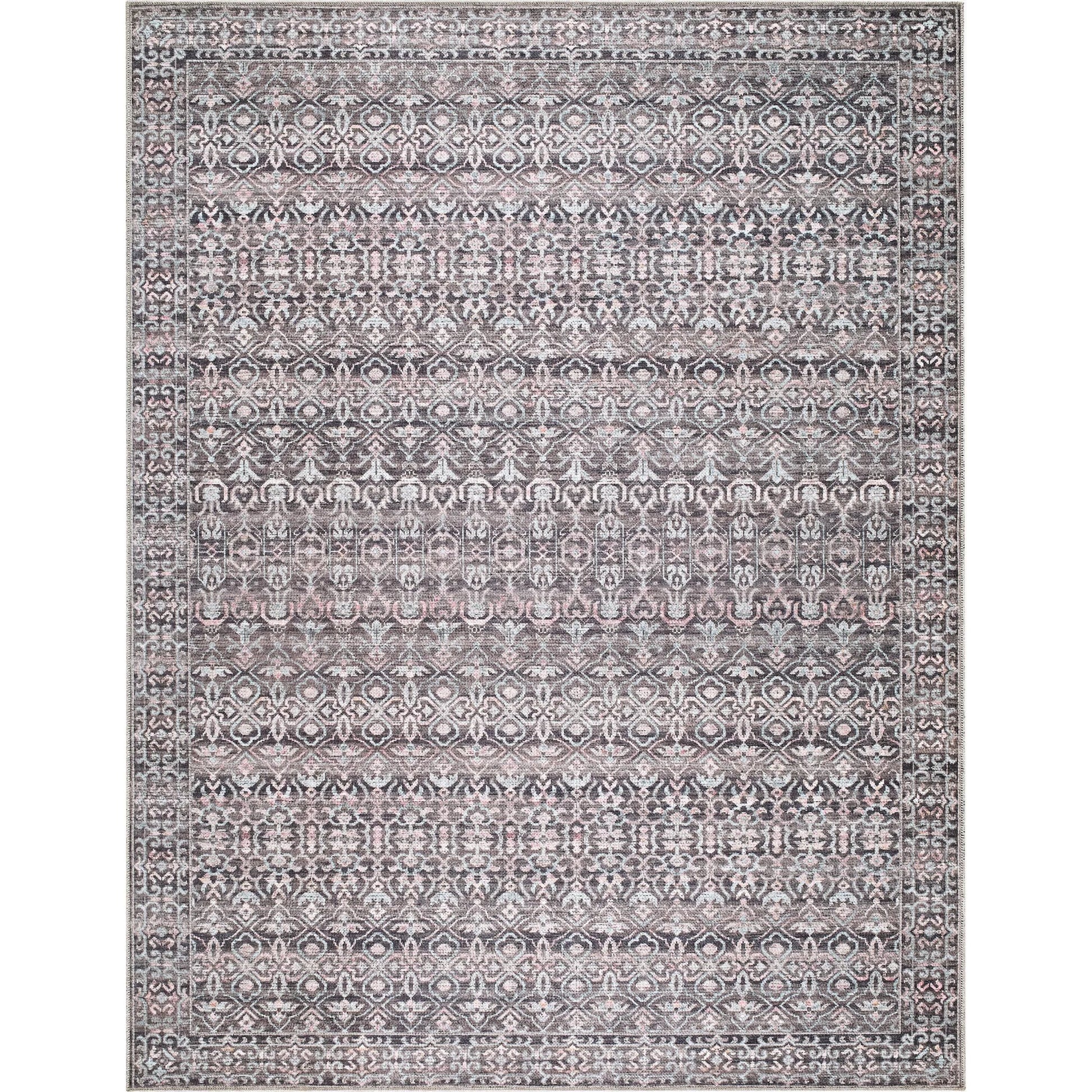 Zafira BOZF-2301 Rug by Becki Owens x Livabliss in slate gray, dusty rose, ivory, charcoal, soft taupe. Made from polyester in a unique style.