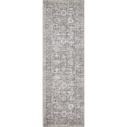 Zafira BOZF-2303 Rug by Becki Owens x Livabliss in pewter, ash gray, ivory. Made from polyester in a unique style.
