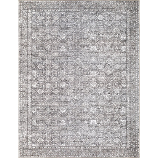 Zafira BOZF-2303 Rug by Becki Owens x Livabliss in pewter, ash gray, ivory. Made from polyester in a unique style.