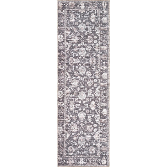 Zafira BOZF-2304 Rug by Becki Owens x Livabliss in charcoal, slate gray, ivory, stone, pewter. Made from polyester in a unique style.