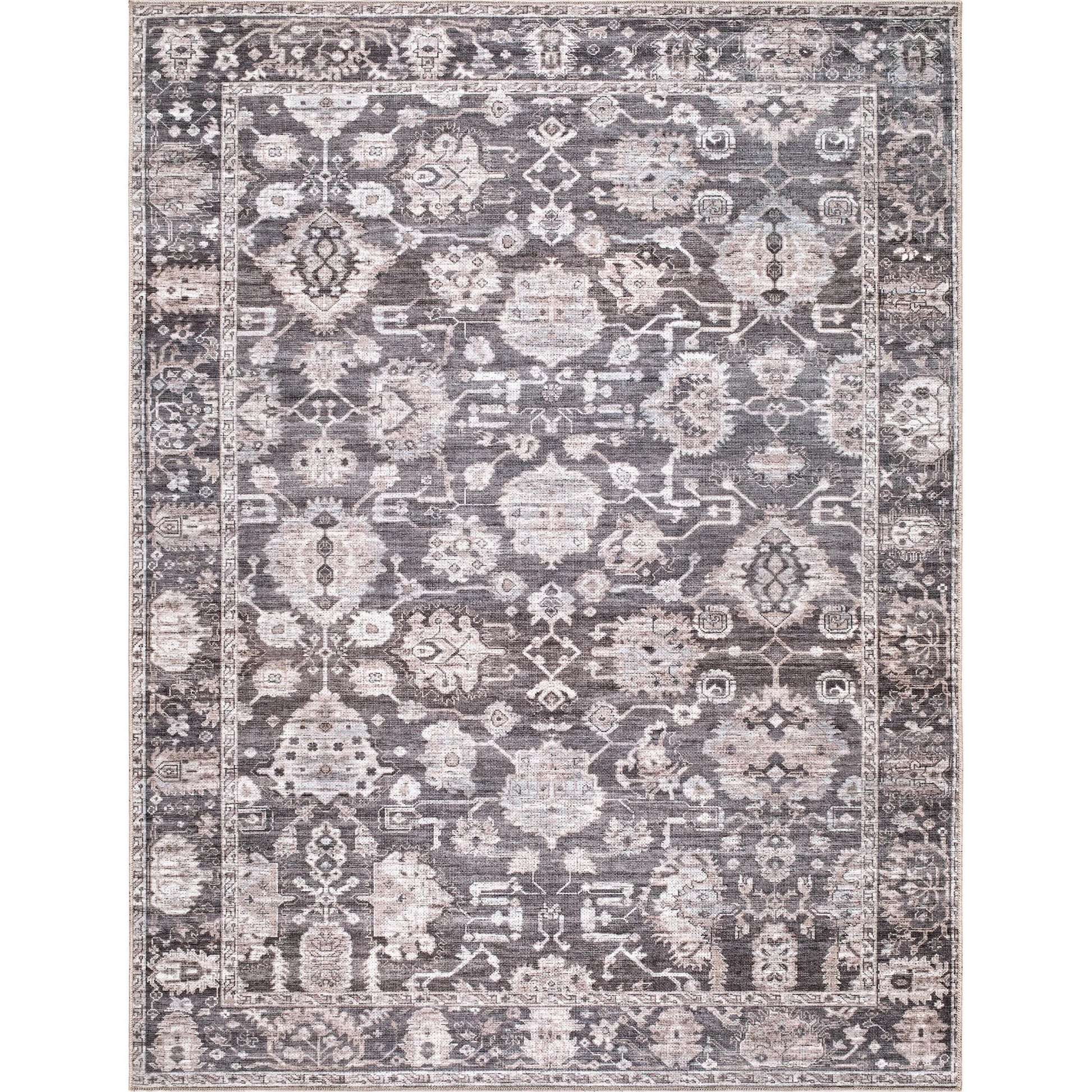 Zafira BOZF-2304 Rug by Becki Owens x Livabliss in charcoal, slate gray, ivory, stone, pewter. Made from polyester in a unique style.