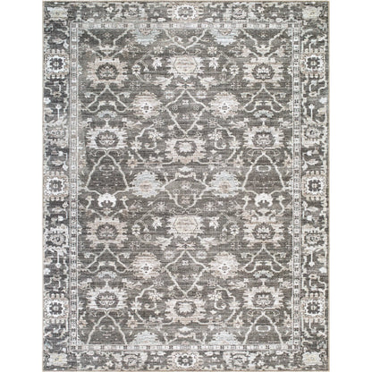 Zafira BOZF-2305 Rug by Becki Owens x Livabliss in charcoal, slate gray, ivory, silver.. Made from polyester in a unique style.
