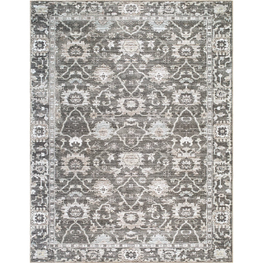 Zafira BOZF-2305 Rug by Becki Owens x Livabliss in charcoal, slate gray, ivory, silver.. Made from polyester in a unique style.