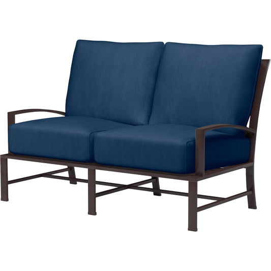La Jolla Outdoor  Loveseat by Sunset West in browns. Made from aluminum in a modern style.