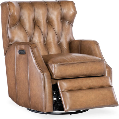 Henderson Power Swivel Glider Recliner by Hooker Furniture in dark brown. Made from unique in a traditional style.