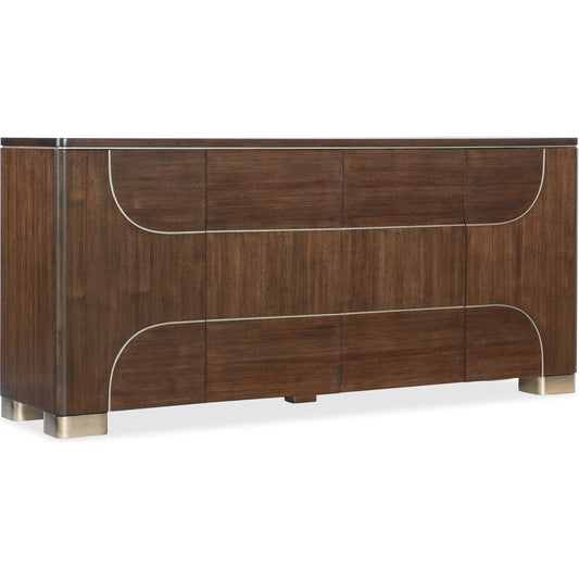 Melange Contours Credenza by Hooker Furniture in dark wood and walnut. Made from unique in a unique style.