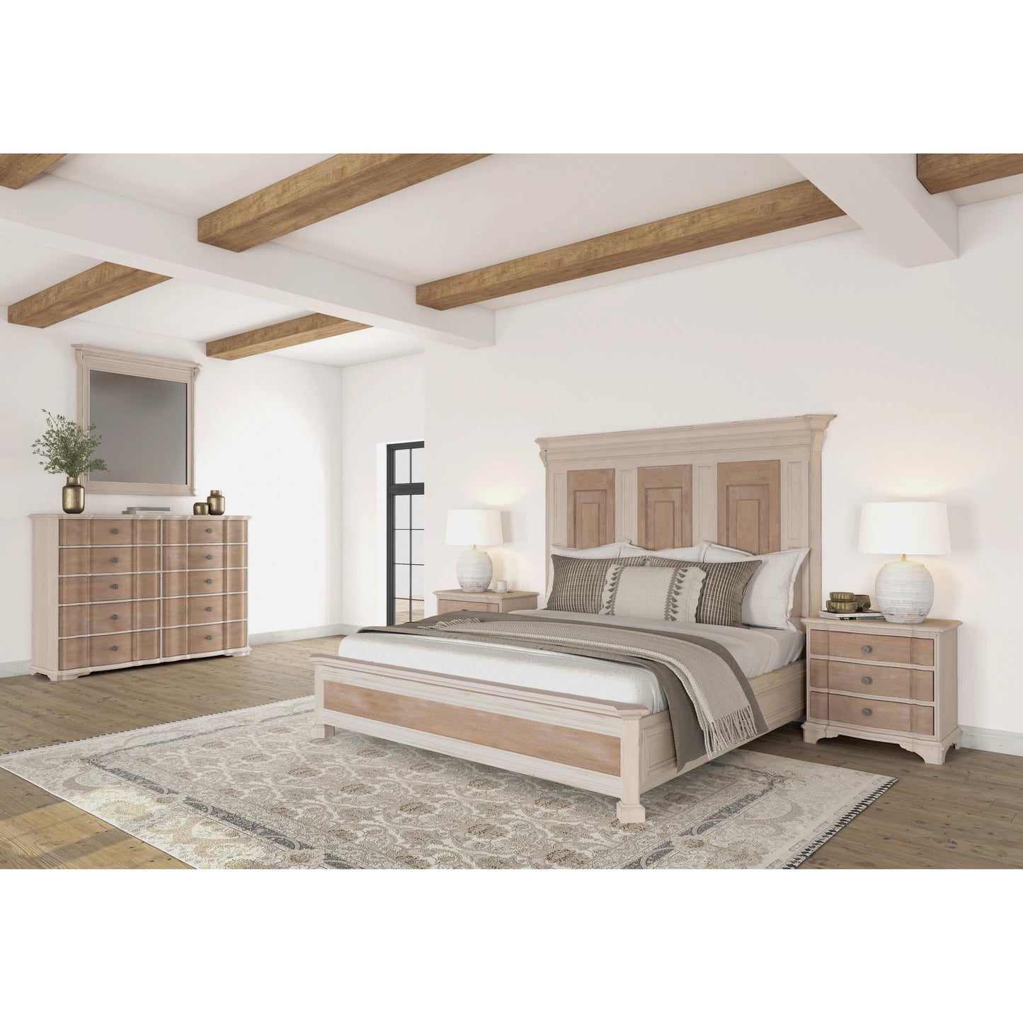 022 SI-2155735,SI-2155736,SI-2155737 | Lifestyle | Alcove Panel Bed by A.R.T. Furniture in belgian ivory, washed maple. Made from acacia solids, maple veneers in a traditional style.