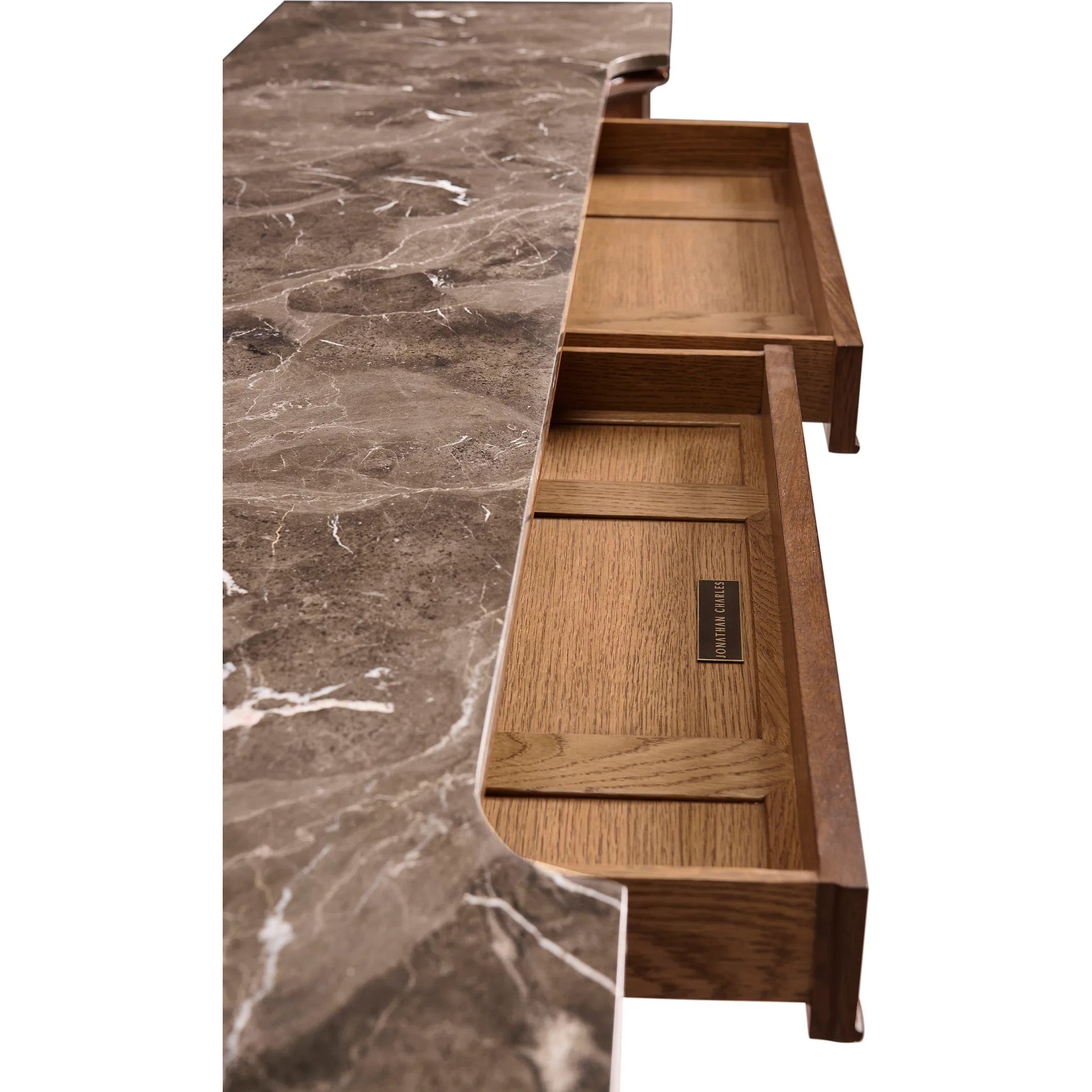 Hattie Mirrored Console Table by Jonathan Charles in medium crotch walnut. Made from main cerejeira veneer in a unique style.