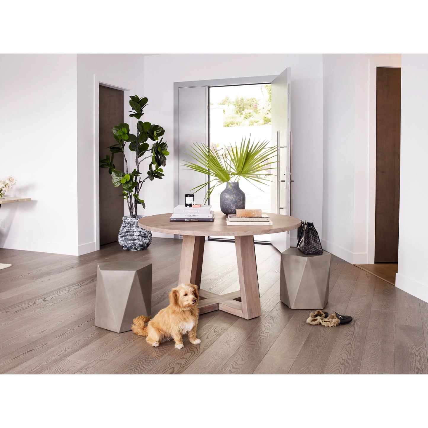 007 S-339705 | Lifestyle | Gem Outdoor Stool by Moe's Home Collection in dark gray. Made from fiber reinforced natural concrete in a modern style.
