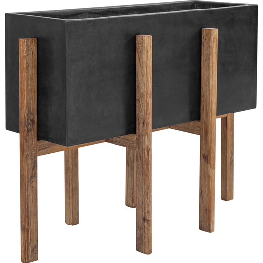 Atlantic Rectangular Planter by Moe's Home Collection in lava-grey. Made from concrete, acacia in a modern style.
