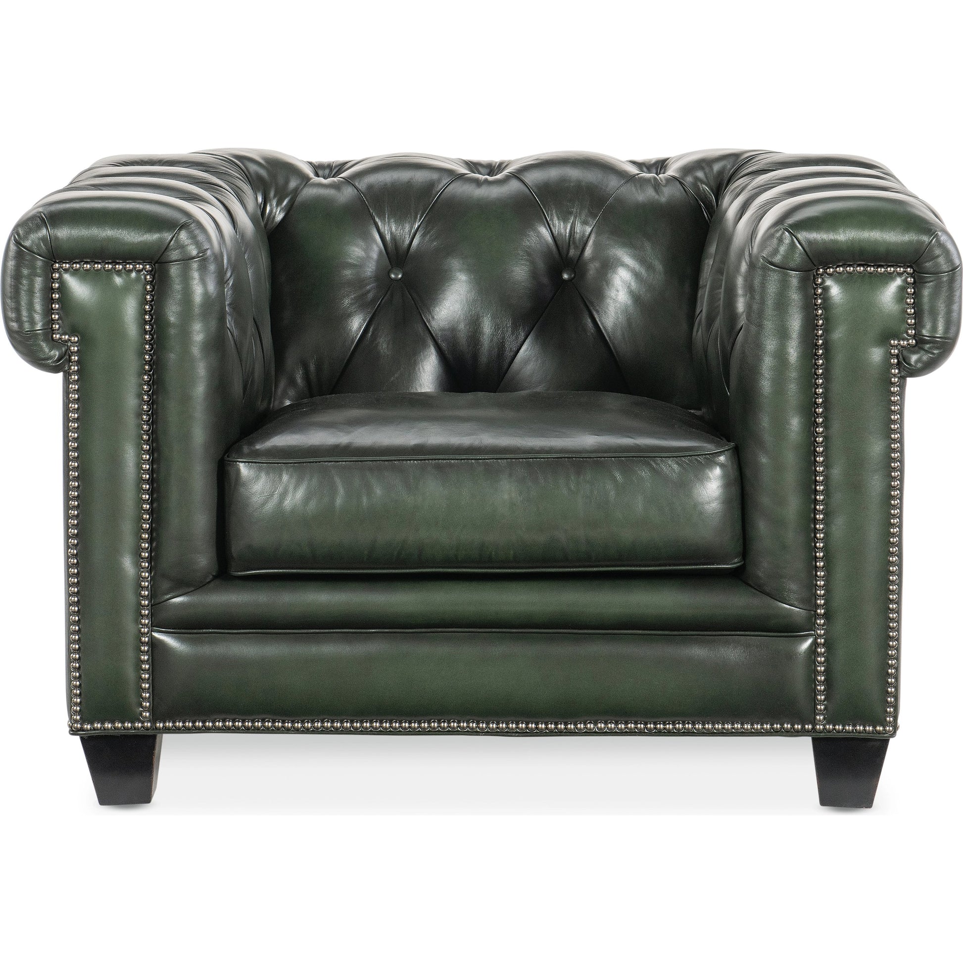 Charleston Tufted Chair by Hooker Furniture in sarzana portal and black. Made from leather, sarzana portal (finished, wipe off, top grain with splits) in a transitional style.