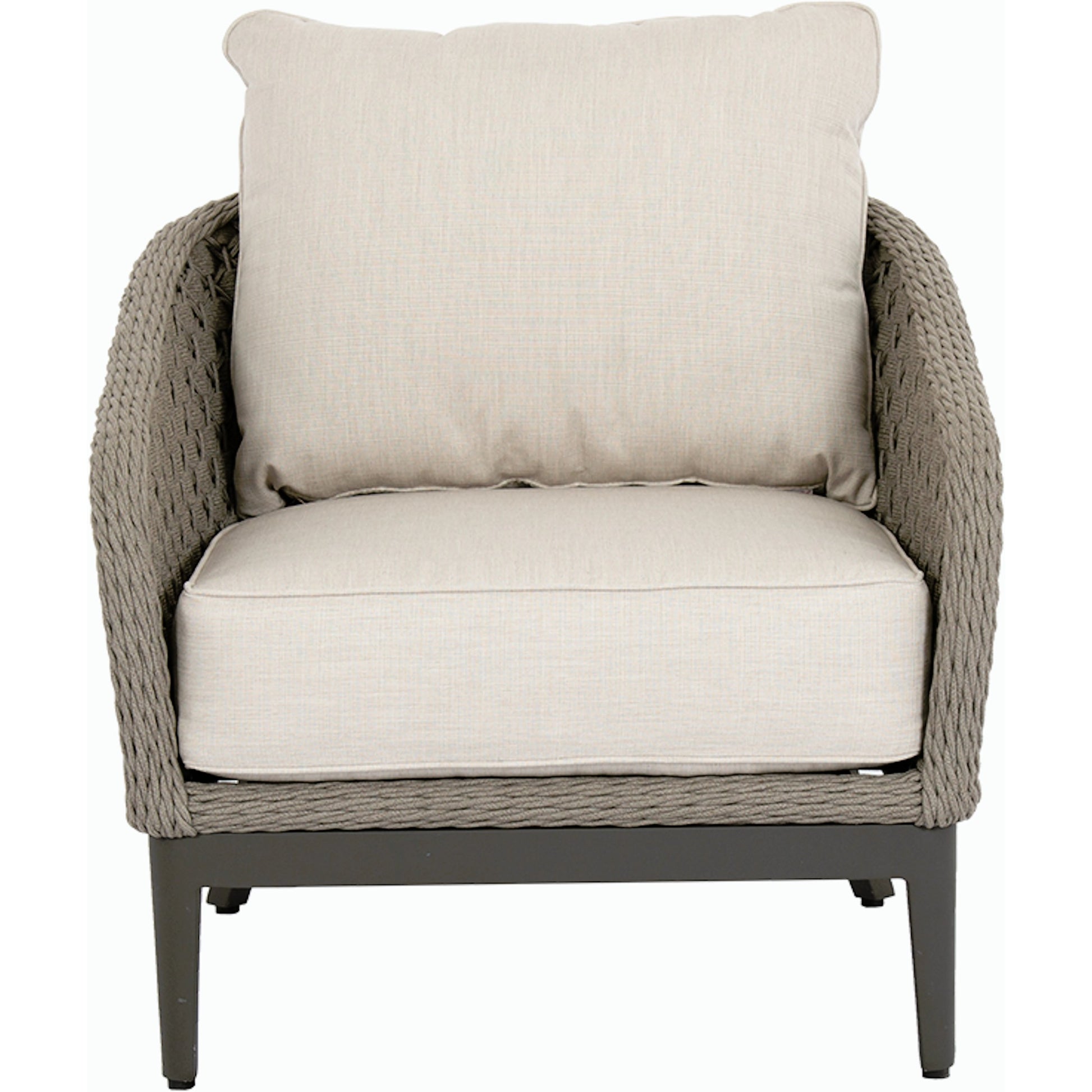 Marbella Outdoor Club Chair by Sunset West in graphite. Made from olefin rope in a modern style.