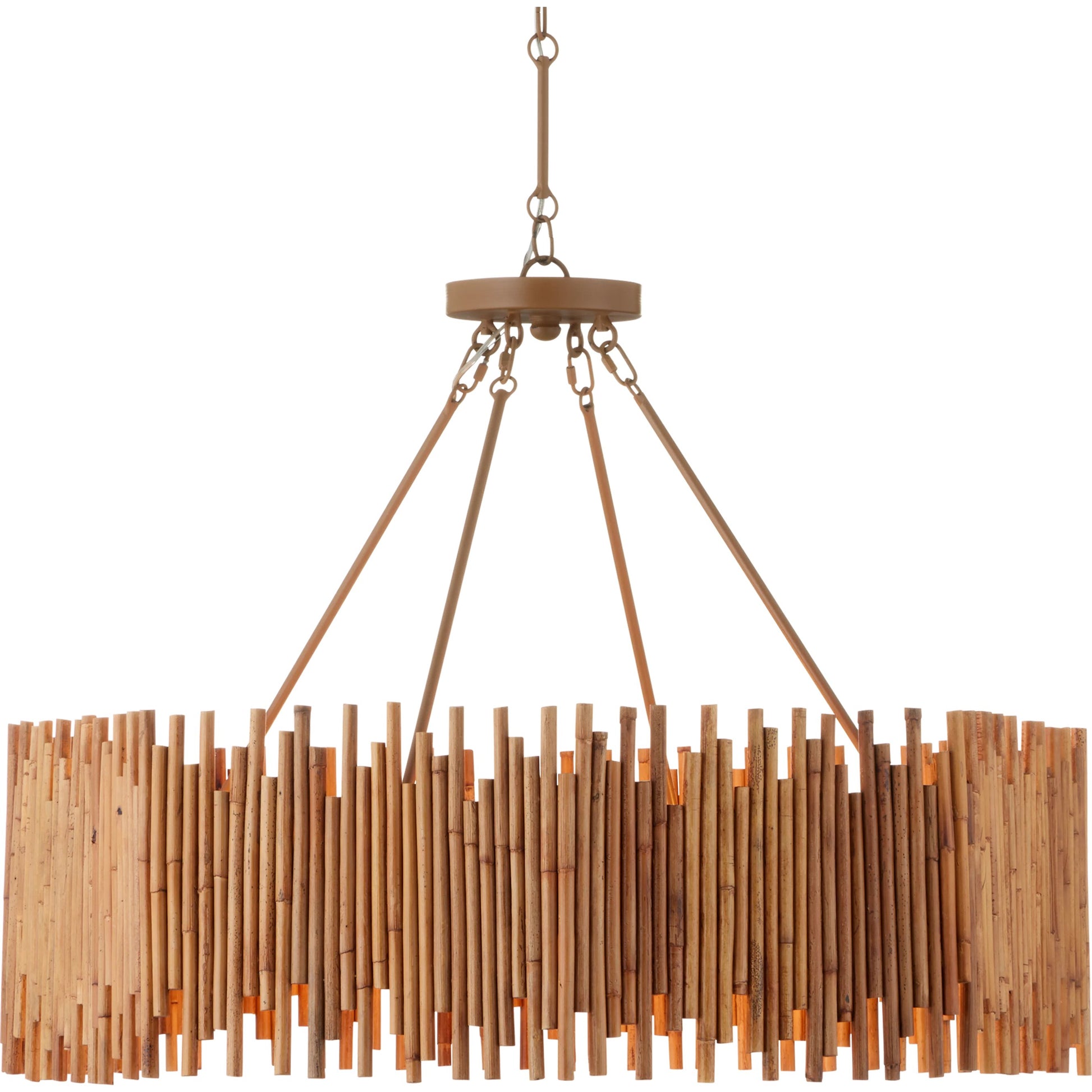 Teahouse Chandelier by Currey and Company in natural, khaki. Made from rattan, wrought iron in a modern style.