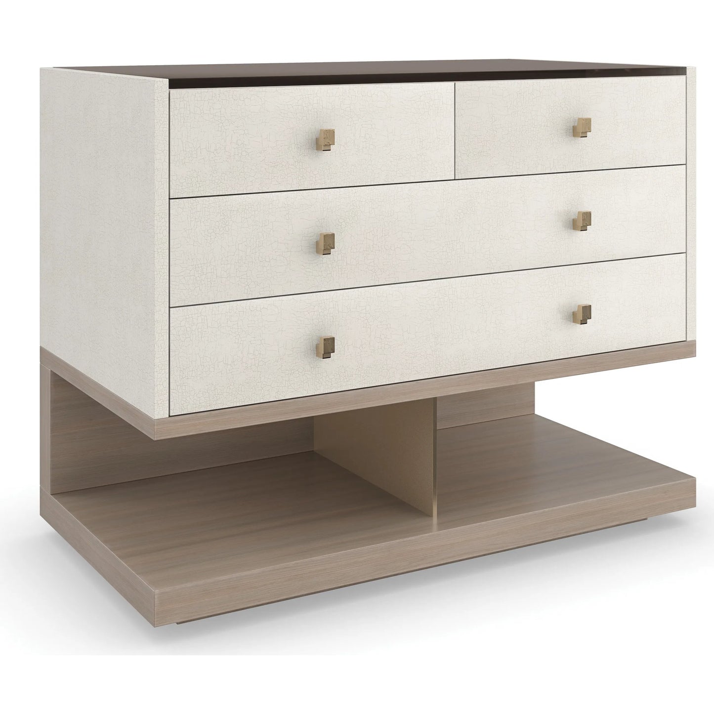 001 SI-2162867 | Primary Silo | Odyssey Nightstand by Caracole in smoked, bronze, gold and ivory craze, dry martini. Made from poplar, glass, koto in a transitional style.