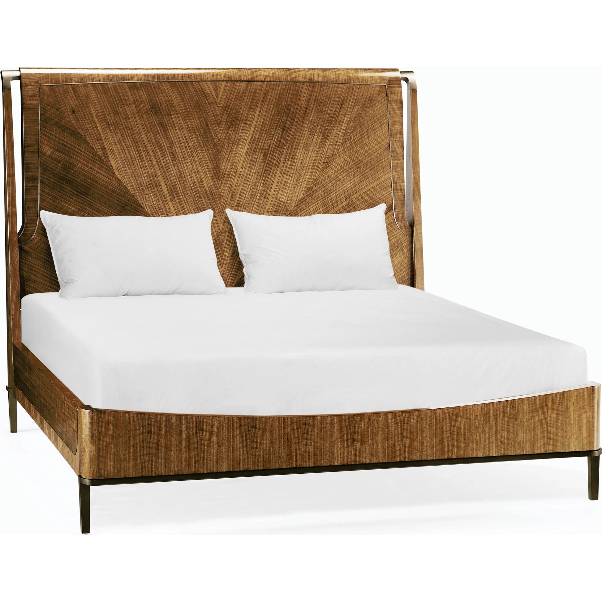 Toulouse King Panel Bed by Jonathan Charles in walnut. Made from walnut quarter figured veneer in a modern style.