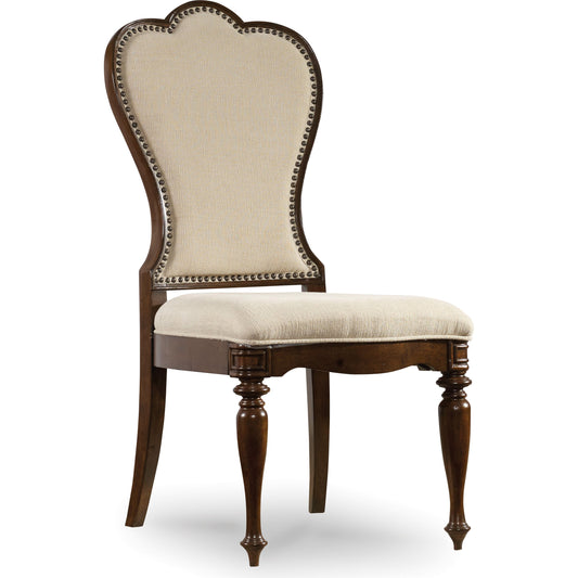 Leesburg Upholstered Side Chair (Set of 2) by Hooker Furniture in beige and mahogany, alabaster. Made from mahogany veneers, fabric in a traditional style.