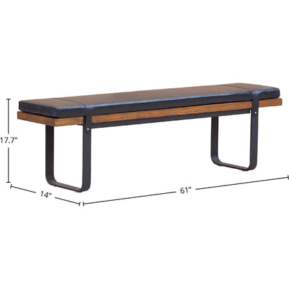 Brooklyn Dining Bench by LH Imports in black pu leather and java yellow, black power coated. Made from black pu leather in a rustic style.