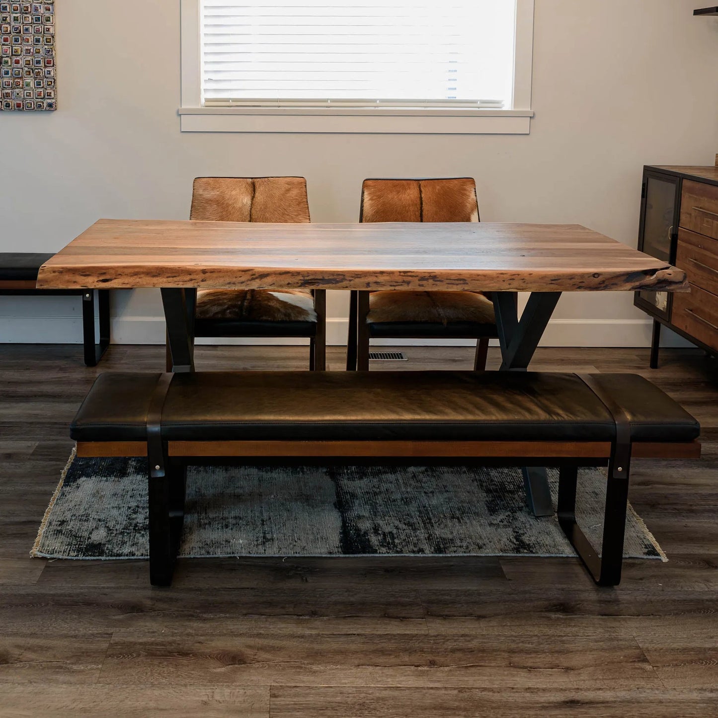 007 S-222507 | Lifestyle | Brooklyn Dining Bench by LH Imports in black pu leather and java yellow, black power coated. Made from black pu leather in a rustic style.