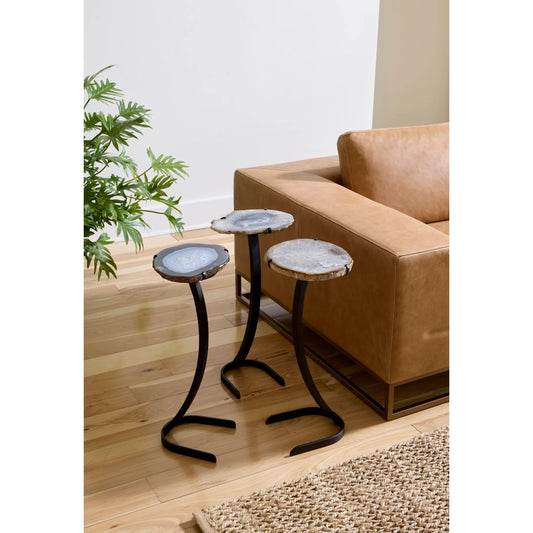 Agate Side Table Horseshoe Base by Phillips Collection in white, assorted and natural. Made from stone, agate metal in a eclectic & global style.
