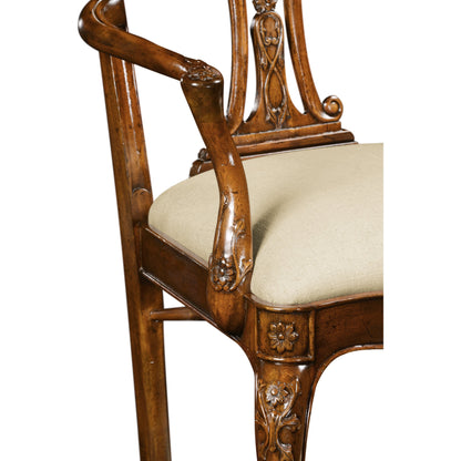 Buckingham Dining Armchair by Jonathan Charles in brown and medium antique mahogany. Made from acacia in a traditional style.