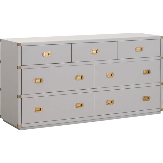 Bradley Double Dresser by Essentials For Living in dove gray, brushed gold. Made from mdf, plywood, solid rubberwood, steel, felt in a modern style.