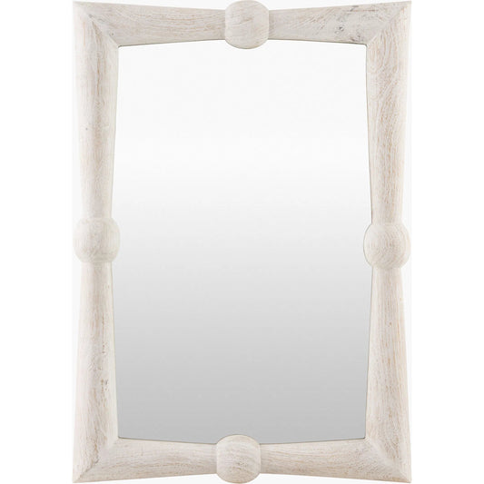 Branka Accent Mirror by Surya in distressed white. Made from mango wood in a unique style.
