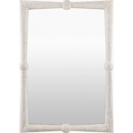 Branka Accent Mirror by Surya in distressed white. Made from mango wood in a unique style.