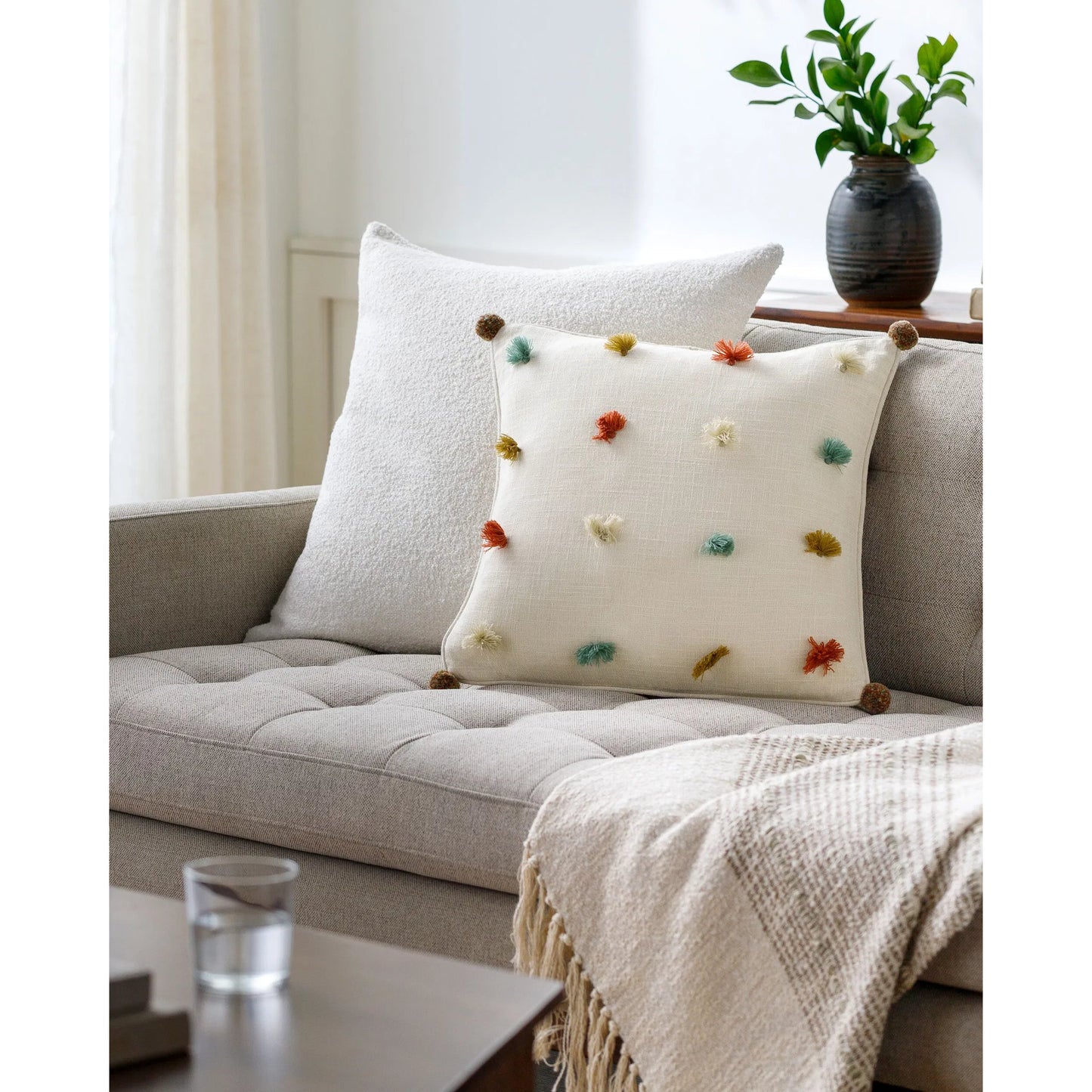 004 SI-1845444,SI-1845445,SR-879568,SR-879569,SR-879570,SR-879571 | Lifestyle | Byron Bay Pillow - 37566 by Livabliss in clay, ivory, tan. Made from 100% cotton in a cottage & farmhouse style.