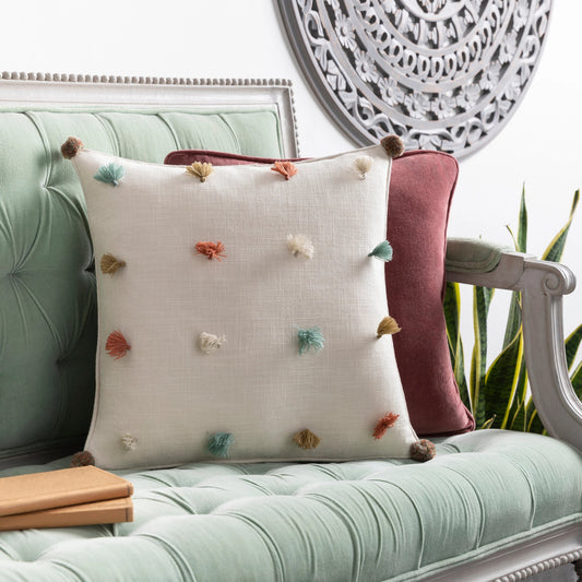 Byron Bay Pillow - 37566 by Livabliss in clay, ivory, tan. Made from 100% cotton in a cottage & farmhouse style.