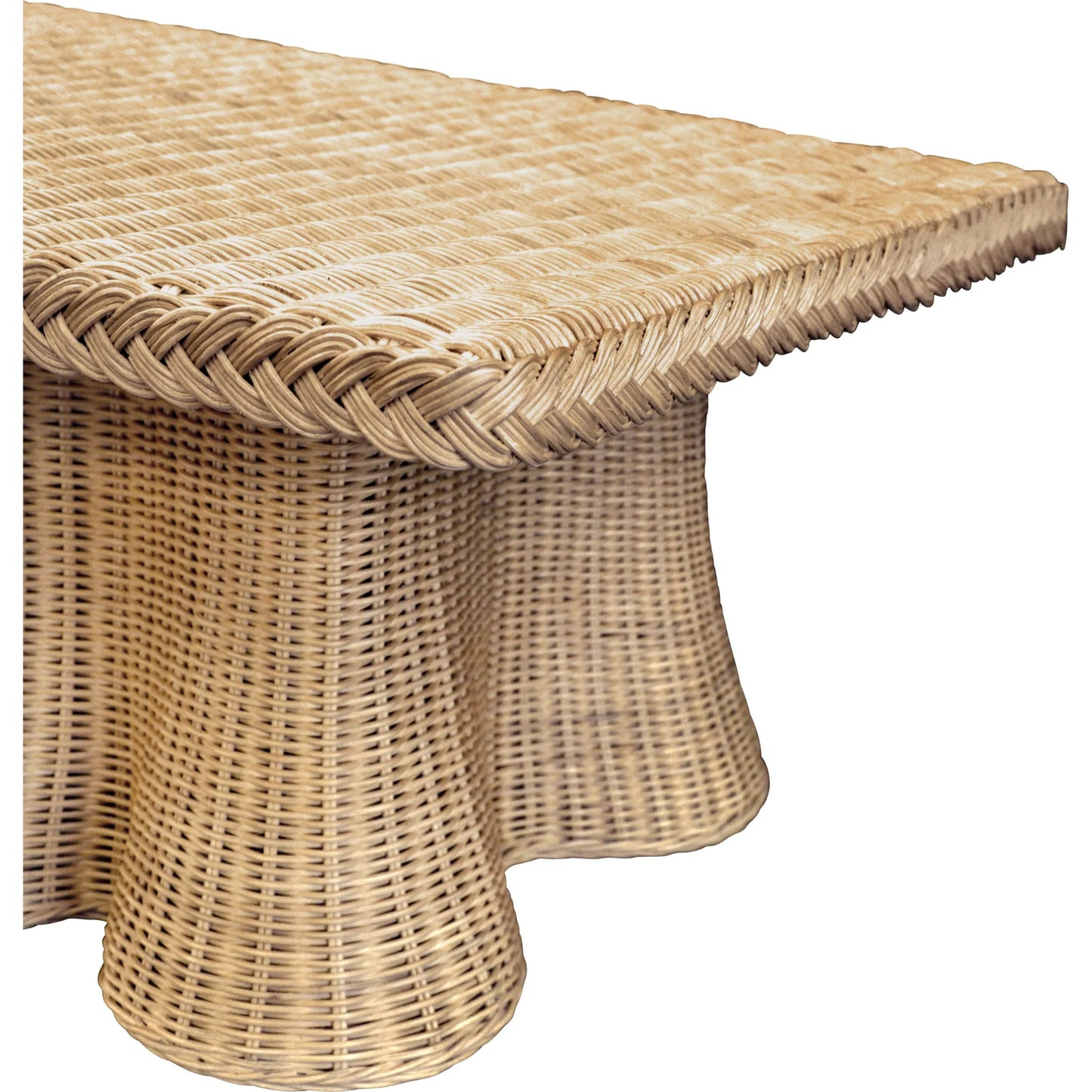 003 SI-2441097 | Closeup | Britney Rectangular Coffee Table by Worlds Away in natural. Made from wicker, rattan in a rustic style.