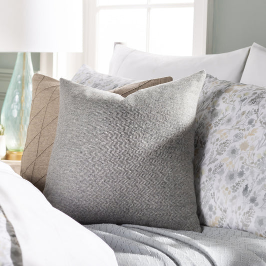 Brenley Pillow - 32053 by Surya in charcoal, ivory. Made from 45% polyester, 45% wool, 10% nylon in a modern style.