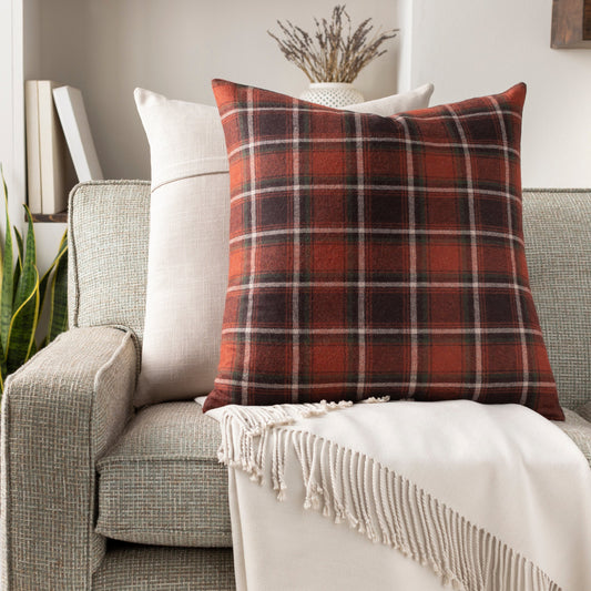 Brenley Pillow - 12010 by Surya in burgandy, light gray. Made from 45% polyester, 45% wool, 10% nylon in a traditional style.