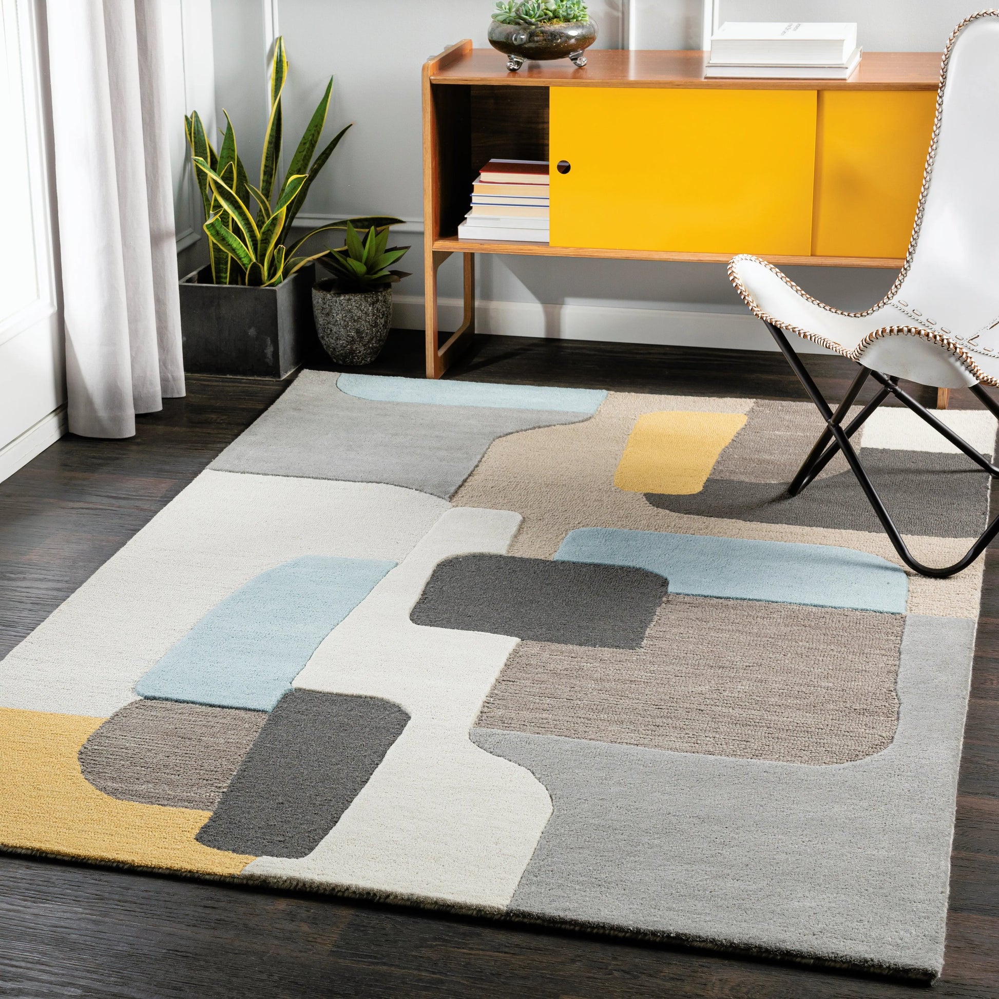 Brooklyn Rug - 26233 by Livabliss in yellow, beige, charcoal, pale blue, light beige. Made from 100% wool in a unique style.