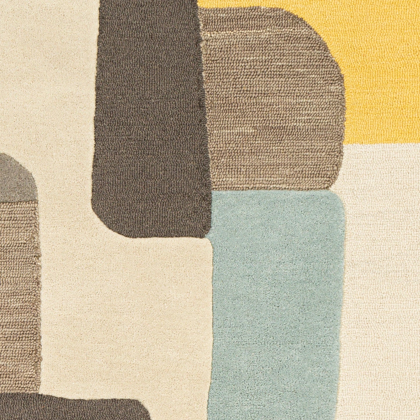 006 SR-879364,SR-879365,SR-879366,SR-879367 | Closeup | Brooklyn Rug - 26233 by Livabliss in yellow, beige, charcoal, pale blue, light beige. Made from 100% wool in a unique style.