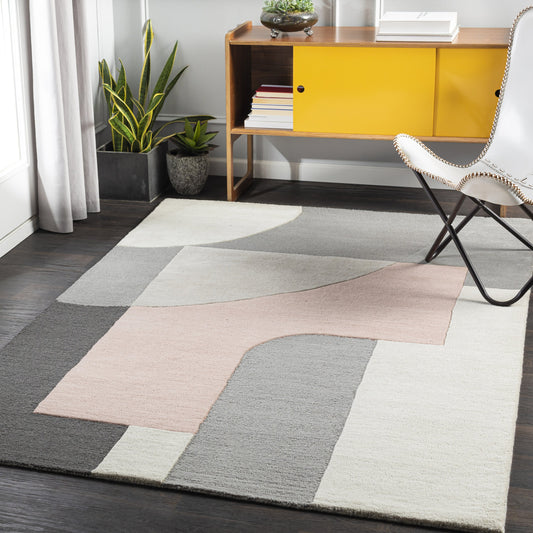 Brooklyn Rug - 26220 by Livabliss in dusty pink, charcoal, beige, medium gray. Made from 100% wool in a unique style.