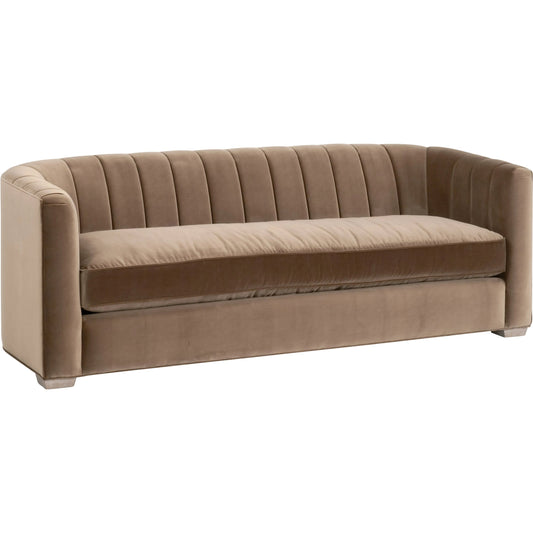 Bronx Channel Back Sofa by Essentials For Living in caramel velvet, natural gray oak. Made from solid oak wood in a unique style.