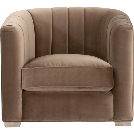 Bronx Channel Back Sofa Chair by Essentials For Living in caramel velvet, natural gray oak. Made from solid oak wood in a unique style.