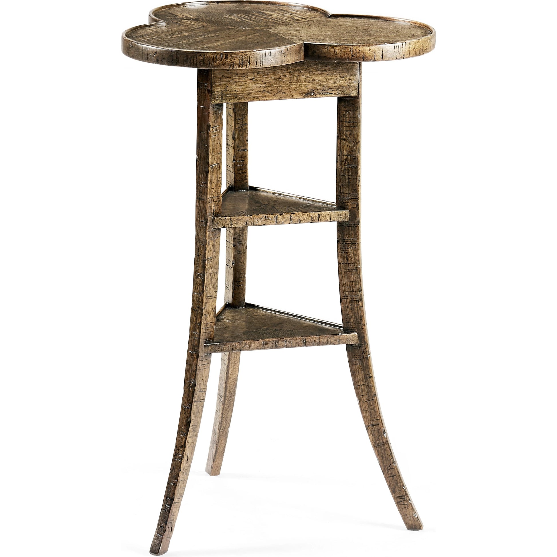 Casual Accents Medium Driftwood Trefoil Side Table by Jonathan Charles in medium brown driftwood. Made from acacia in a modern style.