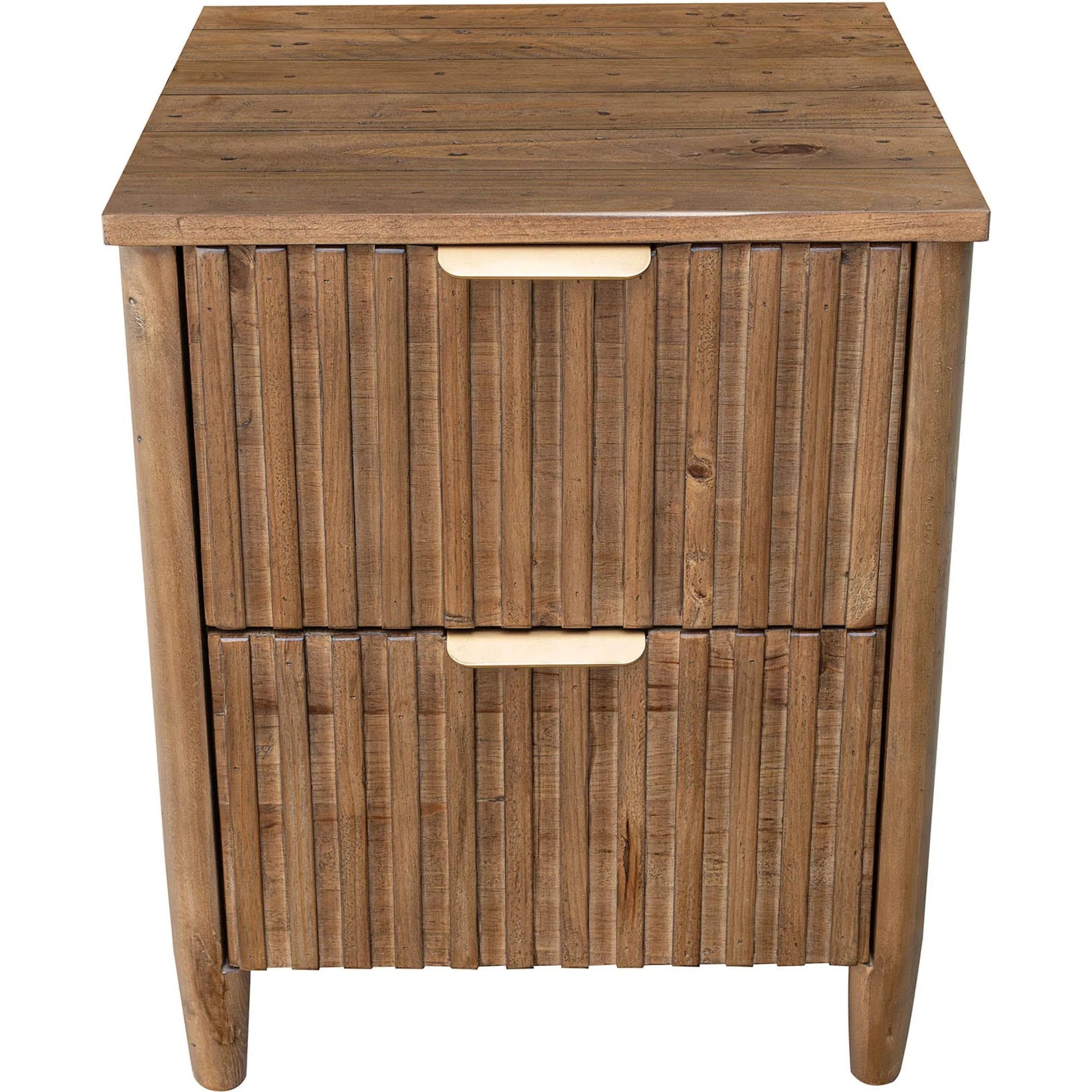 Britanica 2-Drawer Nightstand by LH Imports in brown and brown, brass. Made from fsc reclaimed pine, brass handles in a transitional style.