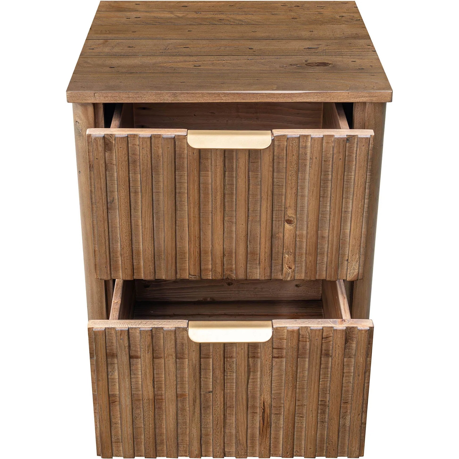 Britanica 2-Drawer Nightstand by LH Imports in brown and brown, brass. Made from fsc reclaimed pine, brass handles in a transitional style.