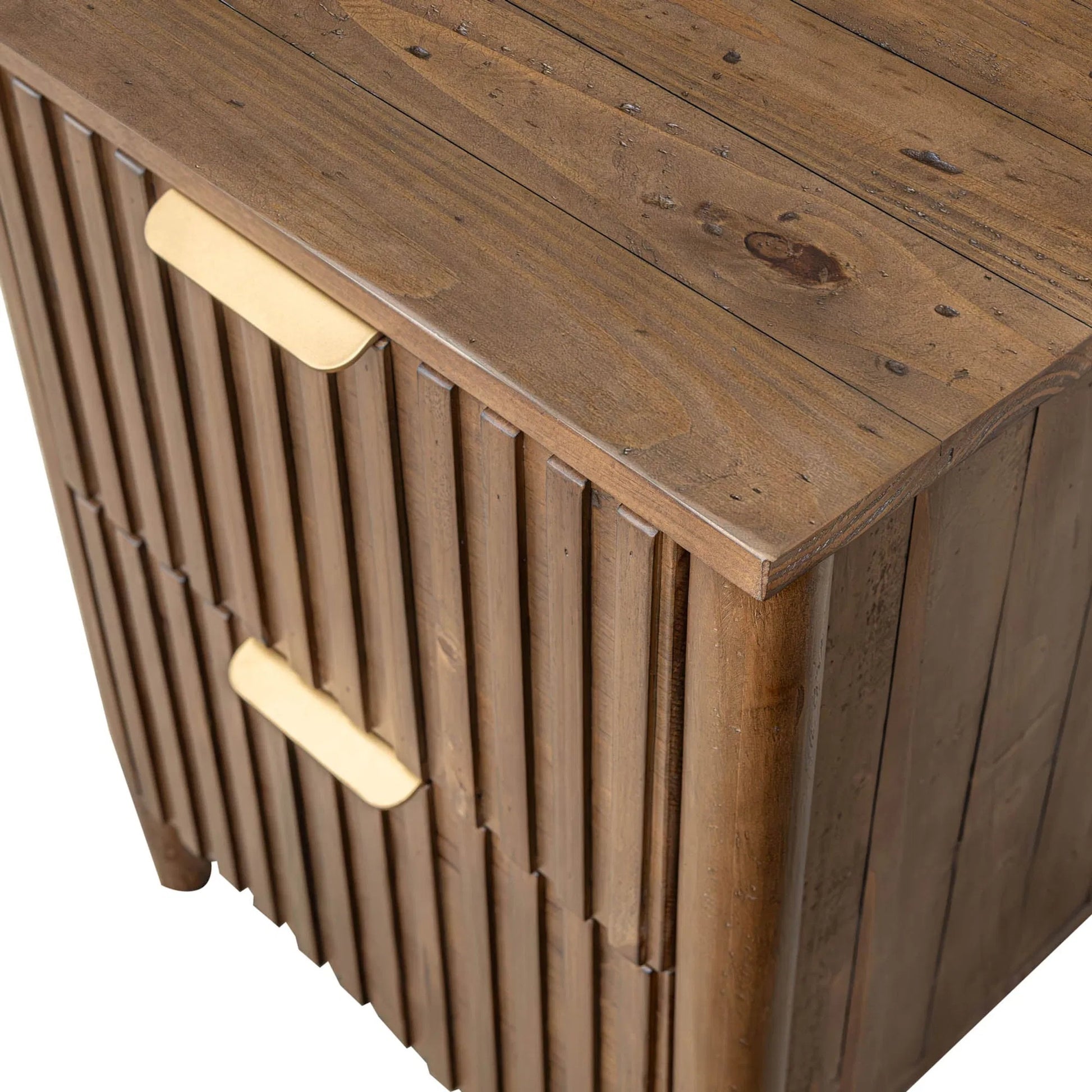 Britanica 2-Drawer Nightstand by LH Imports in brown and brown, brass. Made from fsc reclaimed pine, brass handles in a transitional style.