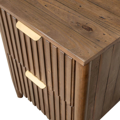Britanica 2-Drawer Nightstand by LH Imports in brown and brown, brass. Made from fsc reclaimed pine, brass handles in a transitional style.