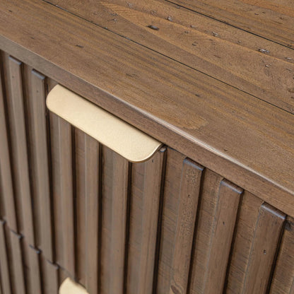 Britanica 2-Drawer Nightstand by LH Imports in brown and brown, brass. Made from fsc reclaimed pine, brass handles in a transitional style.