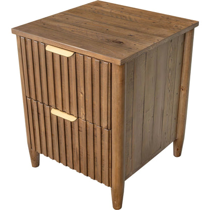 Britanica 2-Drawer Nightstand by LH Imports in brown and brown, brass. Made from fsc reclaimed pine, brass handles in a transitional style.