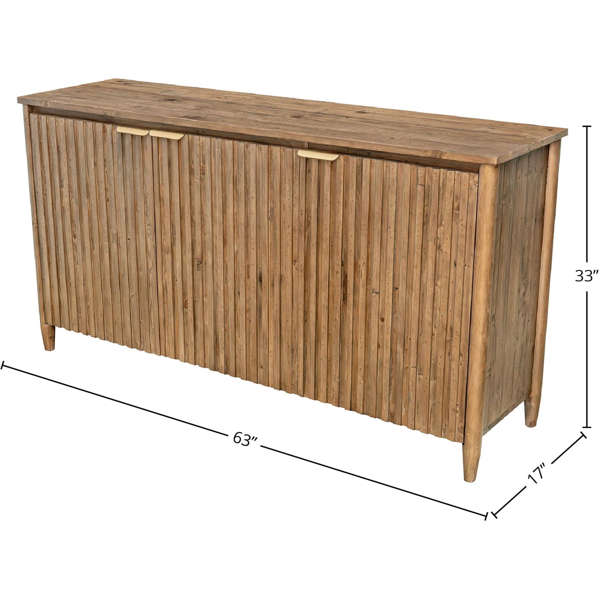 Britanica Sideboard by LH Imports in brown and brown, brass. Made from reclaimed pine, brass in a transitional style.